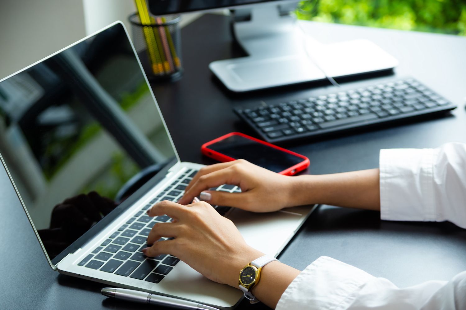 woman working on a laptop